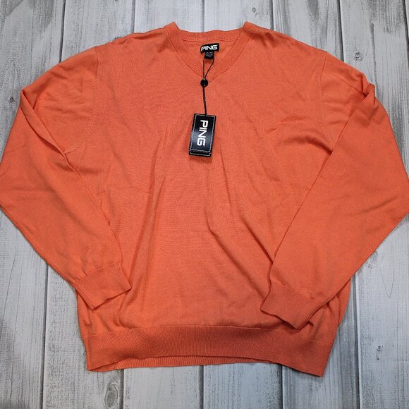 NEW Ping Golf Mens Clubhouse V-neck Sweater - Orange XL - Picture 1 of 7